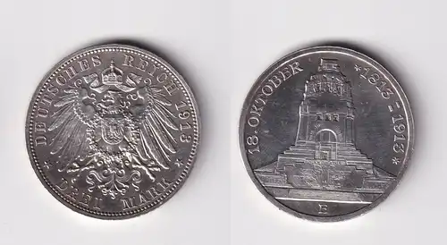 3 Mark Silber Münze Sachsen Völkerschlachtdenkmal Leipzig 1913 vz (164863)