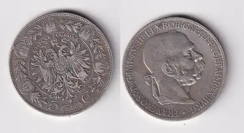 5 Kronen Silber Münze Österreich Kaiser Franz Josef 1900 ss (165193)