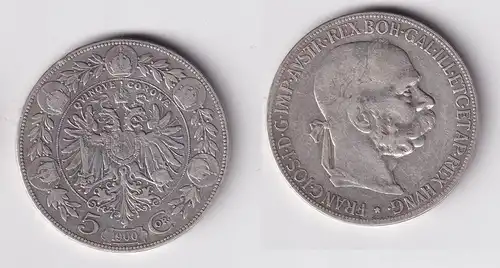 5 Kronen Silber Münze Österreich Kaiser Franz Josef 1900 ss (164926)