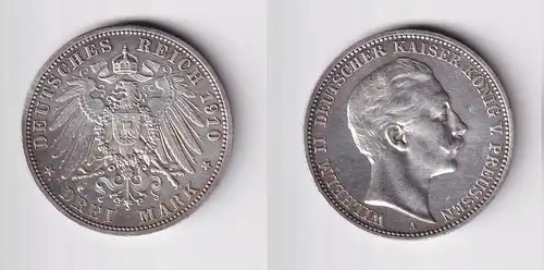 3 Mark Silbermünze Preussen Kaiser Wilhelm II 1910 A Jäger 103 ss+ (165145)