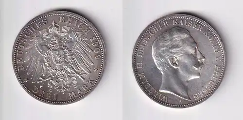 3 Mark Silbermünze Preussen Kaiser Wilhelm II 1909 A Jäger 103 vz (165158)