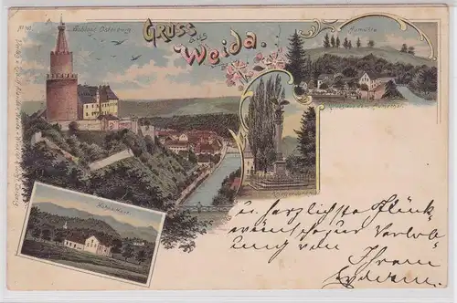 904137 Ak Lithographie Gruß aus Weida Kriegerdenkmal, Aumühle usw. um 1900
