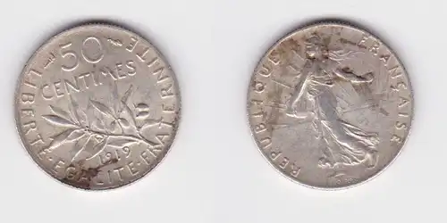 50 Centimes Silber Münze Frankreich 1919 ss+ (132912)