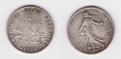1 Franc Silber Münze Frankreich 1918 vz (135929)