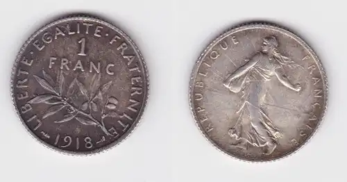 1 Franc Silber Münze Frankreich 1918 ss+ (138164)