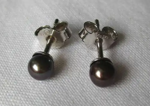 elegante 925er Silber Ohrstecker Ohrringe mit Metallic farbener Perle (135852)