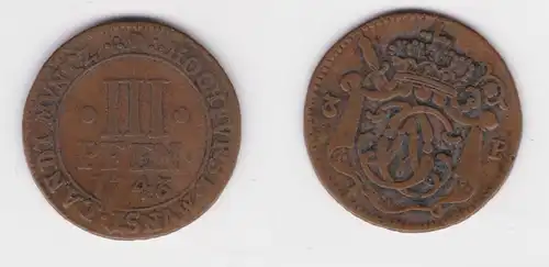 3 Pfennig Kupfer Münze Bistum Münster Clemens August I. von Bayern 1743 (132066)