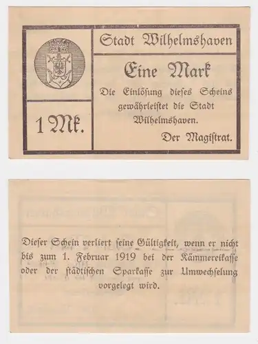 1 Mark Banknote Notgeld Stadt Wilhelmshaven 1.2.1919 (130626)