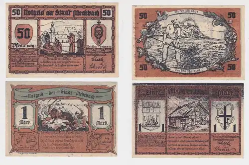 50 Pfennig & 1 Mark Banknoten Notgeld Stadt Medebach 2.9.1921 (134290)