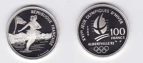 100 Franc Silber Münze Frankreich Olympia 1992 Albertville Eiskunstlauf (118325)