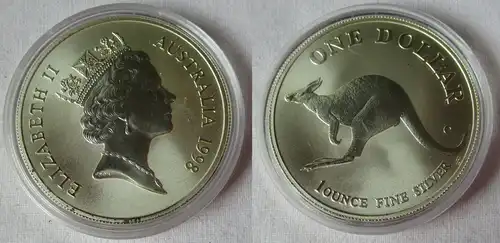 1 Dollar Silber Münze Australien Känguru 1998 1 Unze Silber Stgl. (134090)