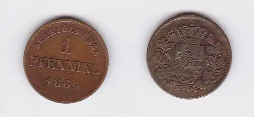 1 Pfennig Kupfer Münze Bayern 1869 (117184)
