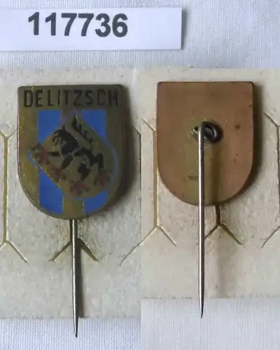 emailliertes DDR Abzeichen Stadtwappen von Delitzsch (117736)