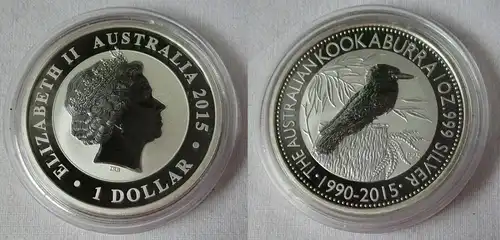 1 Dollar Silbermünze Australien 25 Jahre Kookaburra 2015 Stempelglanz (134268)