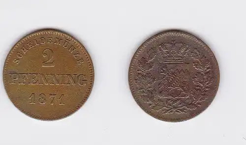 2 Pfennige Kupfer Münze Bayern 1871 (117263)