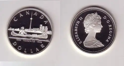 1 Dollar Silber Münze Kanada Indianer im Kanu vor der Skyline v. Toronto(103687)