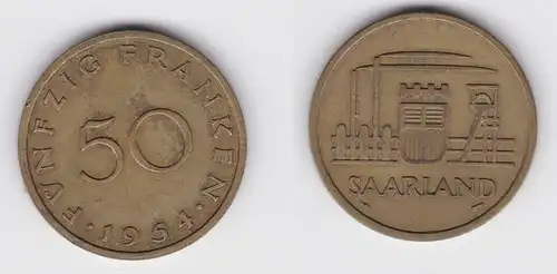 50 Franken Messing Münze Saarland 1954 (143574)