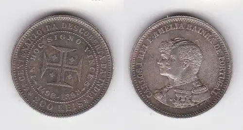200 Reis Silber Münze Portugal Seeweg nach Indien 1898 vz/Stgl. KM 537 (140830)