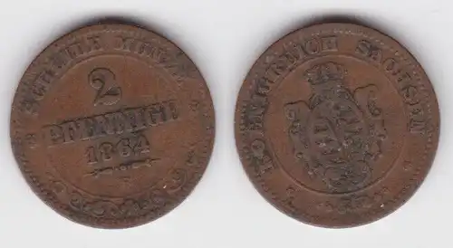 2 Pfennig Kupfer Münze Sachsen 1864 B ss (142998)
