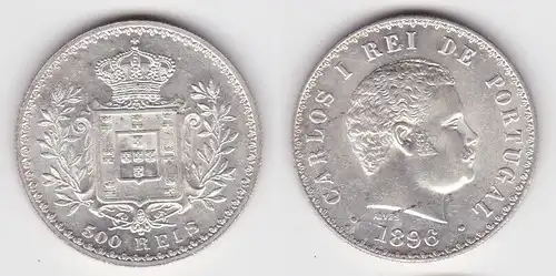 500 Reis Silber Münze Portugal 1896 vz/Stgl. KM 535 (140508)