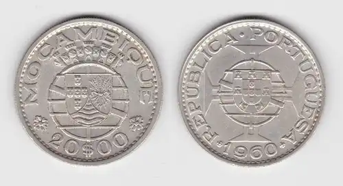 20 Escudos Silber Münze Mosambik Mocambique 1960 vz KM 80 (141408)