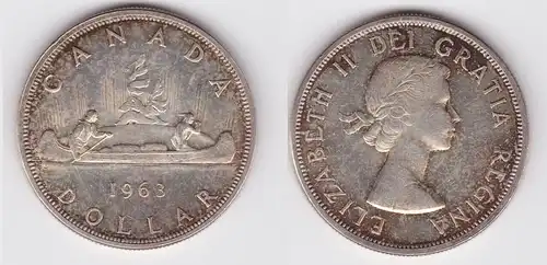 1 Dollar Silbermünze Kanada Indianer im Kanu 1963 (156595)