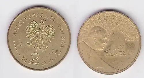 2 Zloty Messing Münze Polen Pabst Johannes Paul II 2005 (154634)