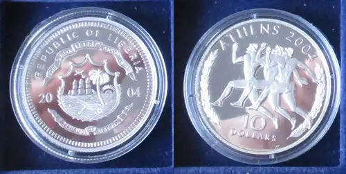 10 Dollar Silber Münze Liberia 2004 Olympiade Athen Läufer (150597)