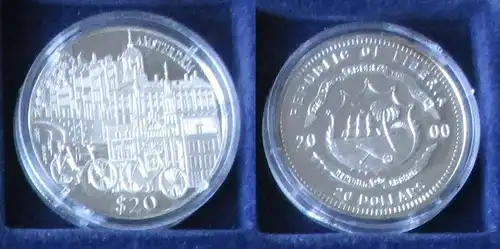 20 Dollar Silber Liberia 2000 Amsterdam PP (157225)