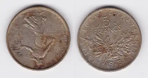 5 Franc Silber Münze Frankreich 1963 ss (157281)