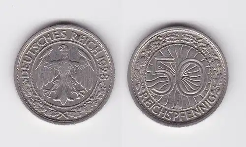 50 Pfennig Nickel Münze Weimarer Republik 1928 A ss+ (154009)