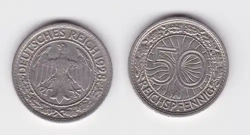 50 Pfennig Nickel Münze Weimarer Republik 1928 A ss+ (157068)