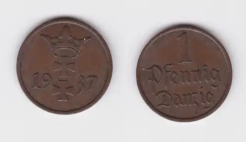 1 Pfennig Kupfer Münze Danzig 1937 Jäger D 2 f.vz (158077)