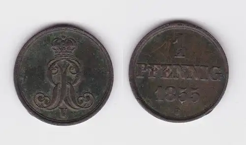 1 Pfennig Kupfer Münze Braunschweig und Lüneburg - Hannover 1855 B (157311)