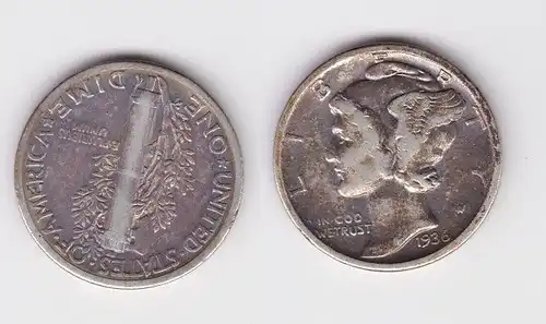 1 Dime Silber Münze USA Kopf der Liberty 1936 ss (155439)