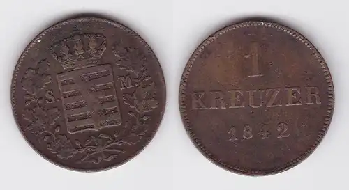 1 Kreuzer Kupfer Münze Sachsen-Meiningen 1842 (150232)