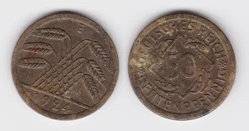 50 Rentenpfennig Messing Münze Weimarer Republik 1924 E Jäger 310 (154260)