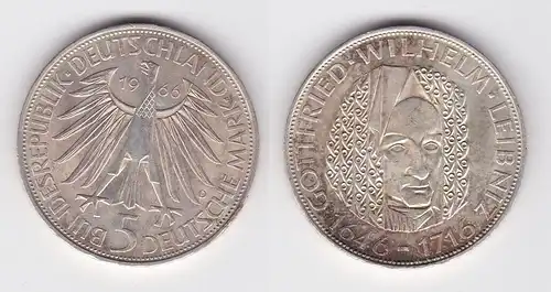 5 Mark Silber Münze Deutschland Gottfried Wilhelm Leibniz 1966 D (159551)