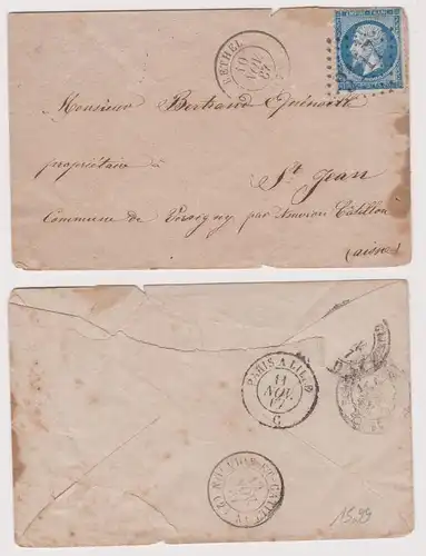 900018 alter Brief Frankreich 1867 mit 20 Centimes Marke und Stempel Bethel