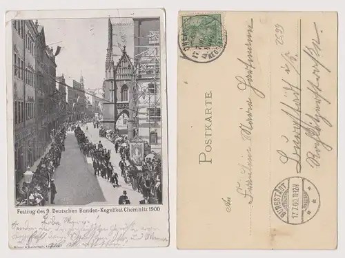 51158 Ak Festzug des 9.Deutschen Bundes Kegelfest Chemnitz 1900