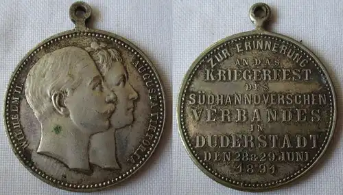 seltene Medaille Erinnerung an das Kriegerfest Duderstadt 1891 (129675)