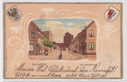 18619 Präge Ak Lithographie Salzwedel Neuperverthor 1902