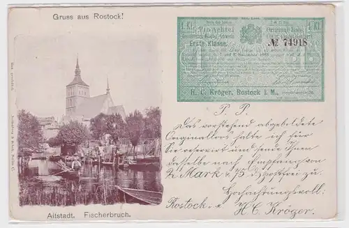 46295 Lotterie Ak Gruß aus Rostock Altstadt Fischerbruch um 1900