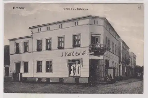 18996 Ak Grabów in Polen Rynek z ul.Kscielna mit Eckgeschäft um 1915
