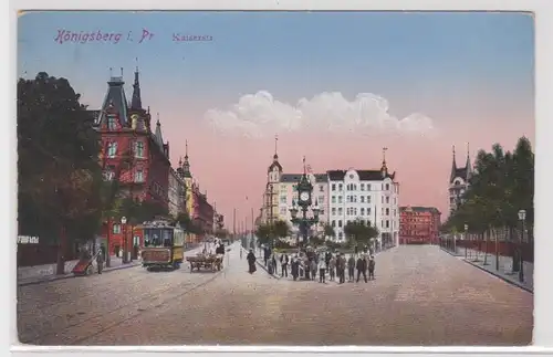 05171 Feldpost Ak Königsberg in Ostpreussen Kaiserstraße mit Straßenbahn 1915