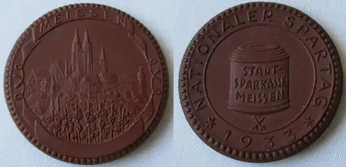 Porzellanmedaille Nationaler Spartag  Stadtsparkasse Meissen 1933 (158181)