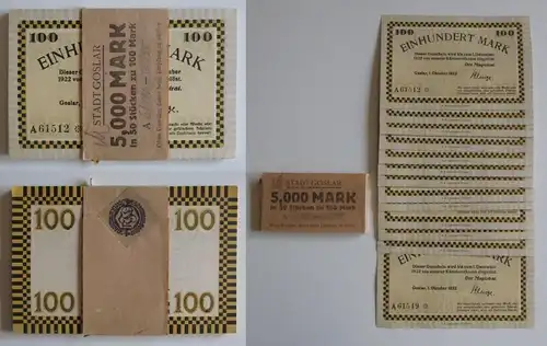38 x 100 Mark Banknoten Stadt Goslar 1.10.1922 mit Banderole (159270)