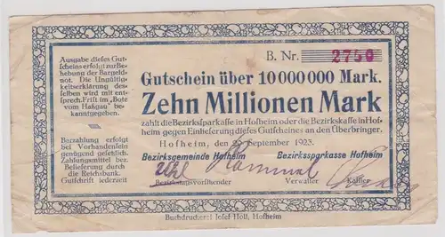 10 Millionen Banknote Inflation Bezirksgemeinde Hofheim 20.9.1923 (159500)