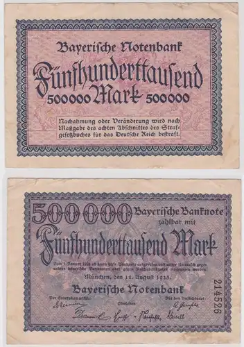 500000 Mark Banknote Bayerische Notenbank München 18.08.1923 (159101)