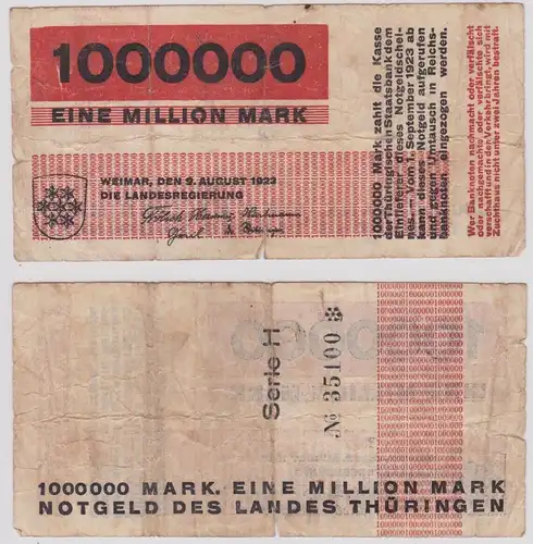 1 Million Mark Banknote Landesregierung Weimar 9.8.1923 (159504)